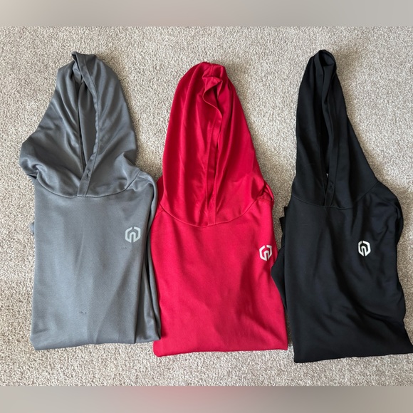 Red and Gray Hooded Long Sleeve Shirts - Picture 2 of 4